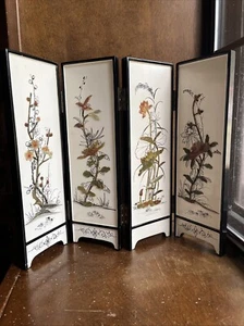 Antiker chinesischer vierteiliger lackierter dekorativer Klappschirm Hartstein Intarsien - Bild 1 von 15