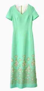 Elegantes Maxikleid , apfelgrün mit Goldborte Größe 38 - Bild 1 von 9