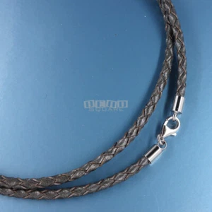 Sterling Silver 3mm Braided Genuine Leather Cord Necklace/Bracelet Lobster Clasp - Picture 1 of 14