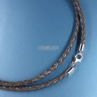 Sterling Silver 3mm Braided Genuine Leather Cord Necklace/Bracelet Lobster Clasp - Image 1 of 2