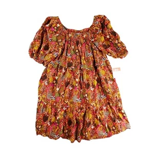 Latino Heritage Month Dress Girls XL (14) Orange Mini Floral Smocked Target NWT - Picture 1 of 8
