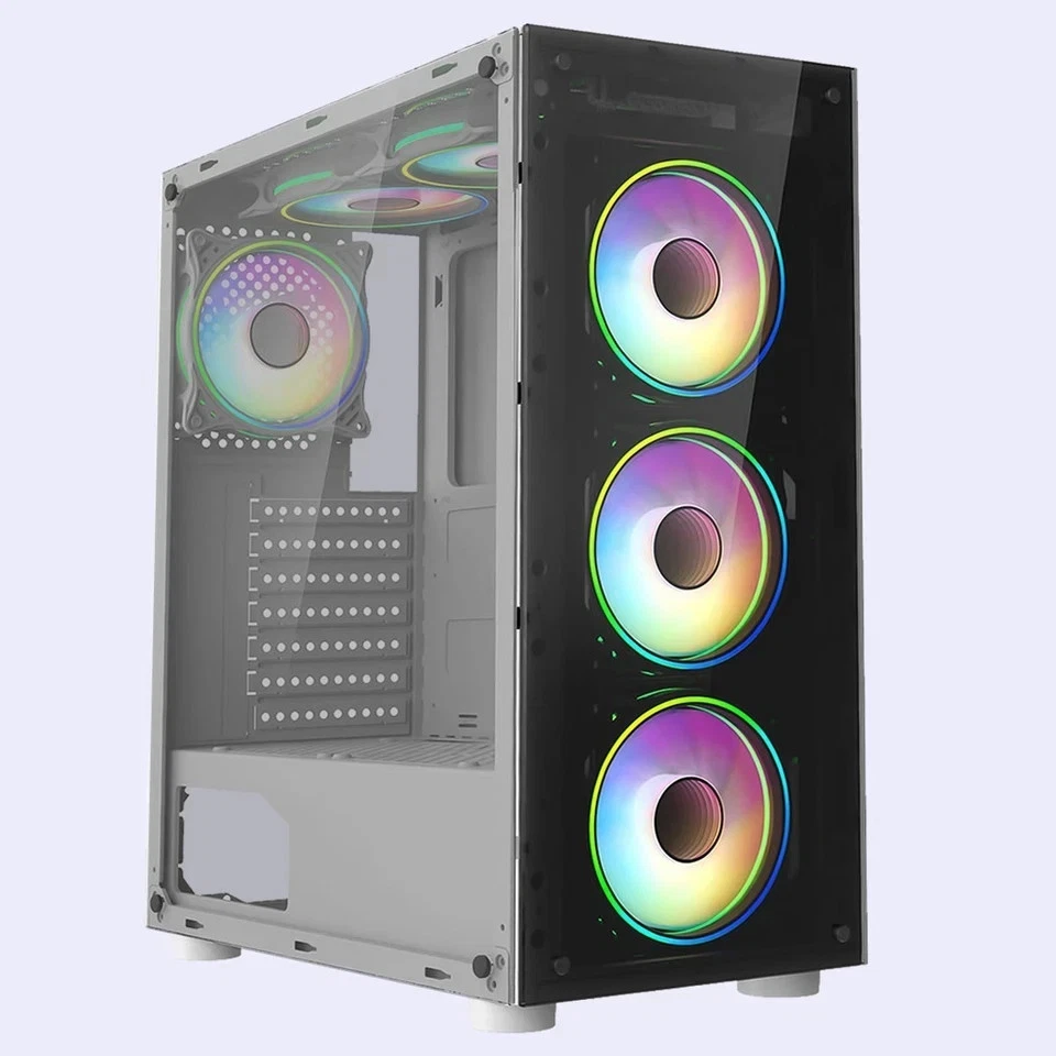 Gaming PC Case 6 x ARGB LED Fans ATX Mid Tower Full Tempered Glass Panels NEW UK - Image 1 of 4