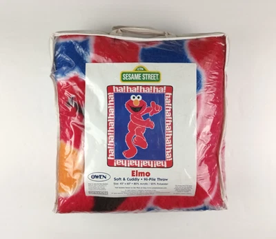 Vintage 1988 Elmo Ha! Manta Owen Hi Pile Sesame Street 45" x 60" en bolsa Foto 1 de 4