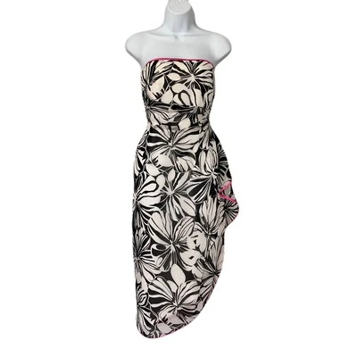 Kay Unger черный и белый 100% шелк без бретелек цветочный ассиметричный платье, размер 6 - Изображение 1 из 4