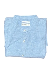 F&F Shirt S Men’s Blue Collarless Button-Up Linen Blend Short Sleeve - Picture 1 of 12