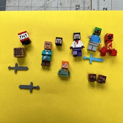 LEGO Minecraft Minifigure Lot Steve Alex Villager Blaze Zombie TNT Block Swords - Image 1 of 4