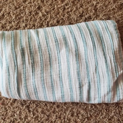 Manta para bebé Aden + Anais blanca verde azulado rayas algodón muselina envoltura Foto 1 de 3