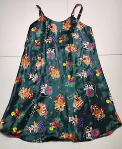 Vintage 1997 Looney Tunes Weihnachten Satin Slip Nachthemd Dessous Bugs Daffy M - Bild 1 von 7
