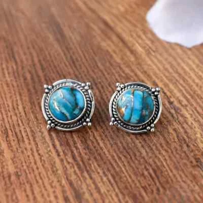 Turquoise Gemstone 925 Sterling Silver Beautiful Earrings Gift For Girl Friend - Image 1 of 4