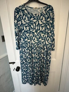 SEASALT GUELDER ROSE DRESS SIZE 10 NEW Teal Leaf Pattern Organic Cotton - Picture 1 of 8