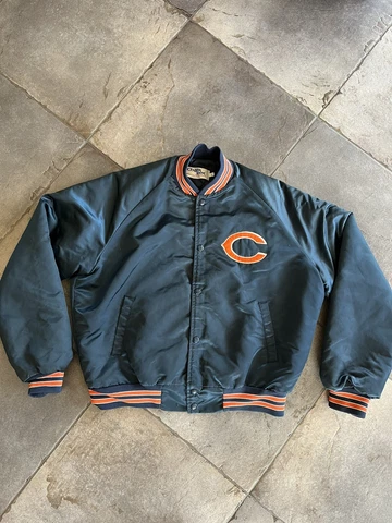 Vintage Chicago Bears Jacket Chalk Line Satin Jacket 80s NFL Size Large USA Made Cover
