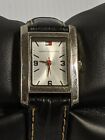 Tommy Hilfiger Silver Tone Rectangle Face Black Leather Band Watch 8 Inch