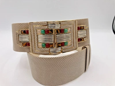 Cinturón Ajustable Vintage Judith Leiber Beige Piel de Serpiente con Hebilla Joya Foto 1 de 2