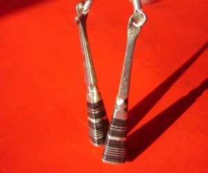 Niger Tuareg EBONY hand engraved earrings + square ends + silver hooks L37 mm - Picture 1 of 4