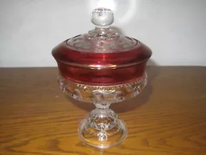Vintage Kings Crown Thumprint Ruby Flashed Compote Dish Bowl Indiana Glass - Picture 1 of 6