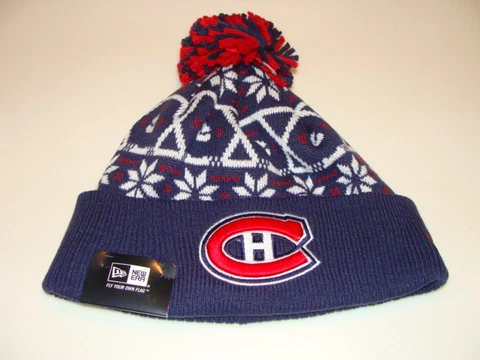 New Era Cap Hat Toque Beanie Pom Knit Christmas Sweater Montreal Canadiens NHL Cover