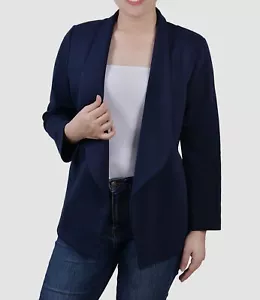 $46 NY Collection Women's Blue Open-Front 3/4 Sleeve Ponte Jacket Petite Size PM - Picture 1 of 3