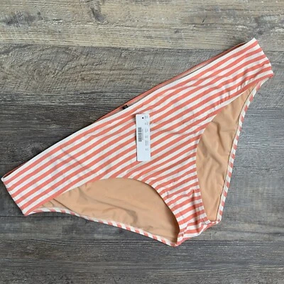 全新 J.Crew Surf Hipster 比基尼底部条纹珊瑚象牙色 尺寸 2X — 第 1/4 张图片