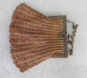 Antique mesh micro beaded purse bag art nouveau Victorian red - Picture 1 of 4