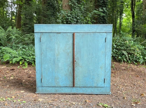 Primitive Antique Vintage Cupboard Cabinet in the Best Old Turquoise Blue Paint Cover