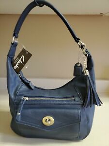 CLARKS LEATHER NAVY PURSE ZIPPER AND SNAP CLOSURE NWT
