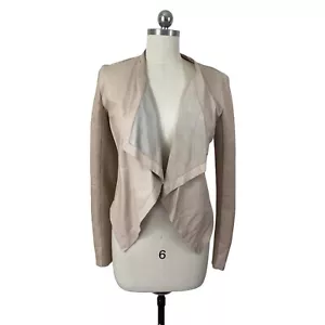 Halogen Womens Leather Coat Jacket Small Tan Moto Draped Open Coastal Cowgirl - Picture 1 of 10
