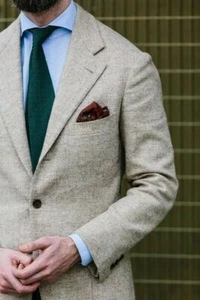 Tuta da uomo avorio spina di pesce tweed a scacchi retrò ballo tuta da smoking sportiva blazer - Foto 1 di 8