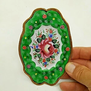 ASHTRAY HANDMADE GREEN ENAMEL ON COPPER DECORATED WITH FLOWERS 1960's - Imagen 1 de 6