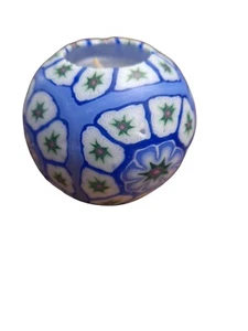 Candela Millifiore rotonda blu decoro art deco 3" nuova con scatola - Foto 1 di 10