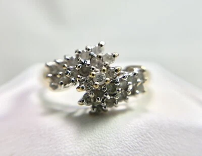 Vintage 14k Yellow Gold Natural Round Brilliant Diamond Cluster Bypass Ring - Image 1 of 4