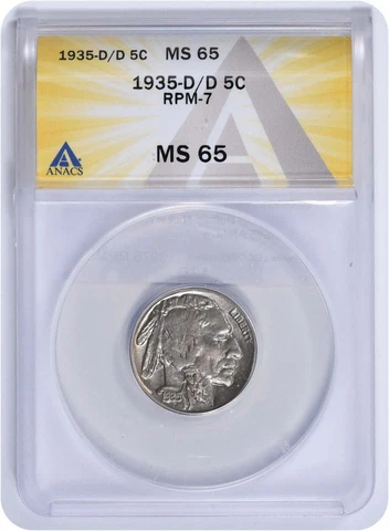 1935-D/D Buffalo Nickel RPM 7 MS65 ANACS Cover