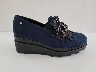 Donna Serena Mocassin Femme Compensées,Élastiques,Frange Et Accessoir - Bleu (B - Photo 1/4