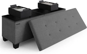 Storage Ottoman Bench with Bins, 43-In Storage Bench for Bedroom End of Bed, Fol - Picture 1 of 9