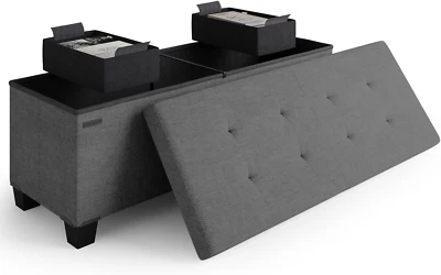 Storage Ottoman Bench with Bins, 43-In Storage Bench for Bedroom End of Bed, Fol - Image 1 of 4
