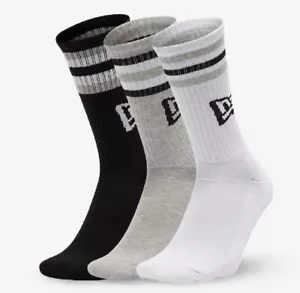New Era Marken Retro Streifen Crew Socken 3er Pack weiß/schwarz Größe 6-8 MED - Bild 1 von 5
