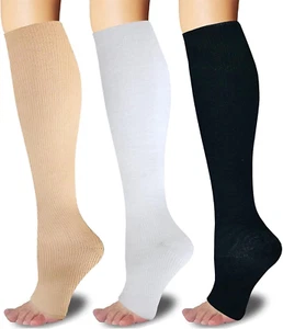 3Pairs Toeless Open Toe 15-20Mmhg Compression Socks for Men Women Support Knee H - Picture 1 of 12