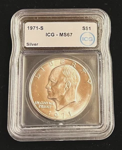 1971 S Eisenhower Ike Silver Dollar MS67 ICG Graded and Slabbed - Great Coin - Bild 1 von 2