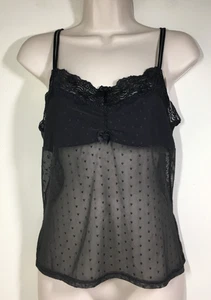 Vassarette Sheer Lace Real Sexy Cami Black Lingerie Adjust. Straps L Bust 31.5" - Picture 1 of 9