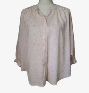 Kaari Blue Top Sz S Lgt Pink W/ Dk Pk Bird Print Balloon Sleeves Gauzy Material - Picture 1 of 11
