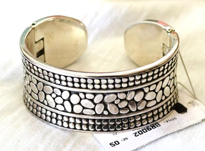 Brighton Rare PEBBLE NWT Wide Silver Double Hinged Cuff Bracelet - Picture 1 of 3