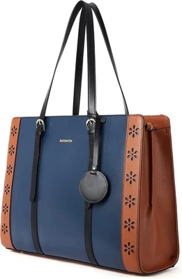 BOSTANTEN Laptop Bag for Women 15.6 inch Computer Leather Blue&brown  - Изображение 1 из 4