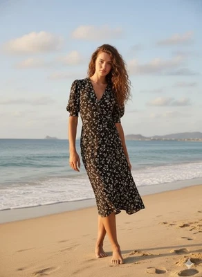 NWT Reformation Mavi in Jasmine Black Floral Print Midi Shirt Dress 4 $248 - Image 1 of 4