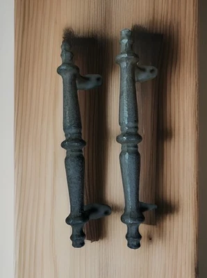 2 件大号拉铸铁谷仓门棚门抽屉把手棕色青铜质朴 — 第 1/4 张图片