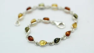 Ámbar Pulsera 3 Colores 925 Plata Aprox. 20CM Brazalete de Ámbar De Lituania - Imagen 1 de 9