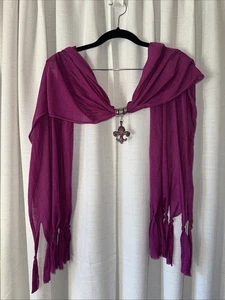 Dark Pink Scarf With Fleur De Lis Pendant - Picture 1 of 7