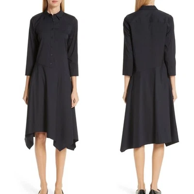 Lafayette 148 Asymmetrical Midi Shirt Dress Womens 14 Stretch Poplin Travel Chic - Image 1 of 4