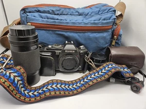 Vintage Konica FS-1 35mm  Film Camera With Coast Bag Lenses Strap Accessories  - Picture 1 of 24