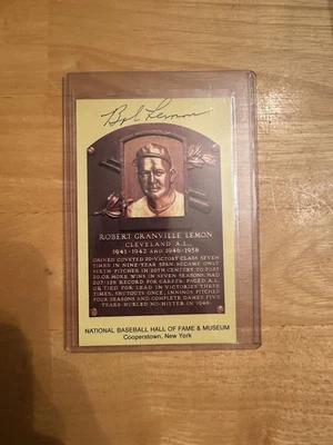 BOB LEMON AUTOGRAPHED Signed HALL OF FAME HOF BASEBALL PLAQUE - Image 1 of 2