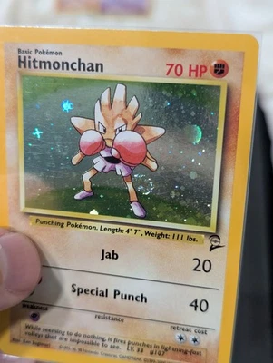 Pokémon TCG Hitmonchan 2nd Base Set Swirl Holo LP-NM - Image 1 of 4