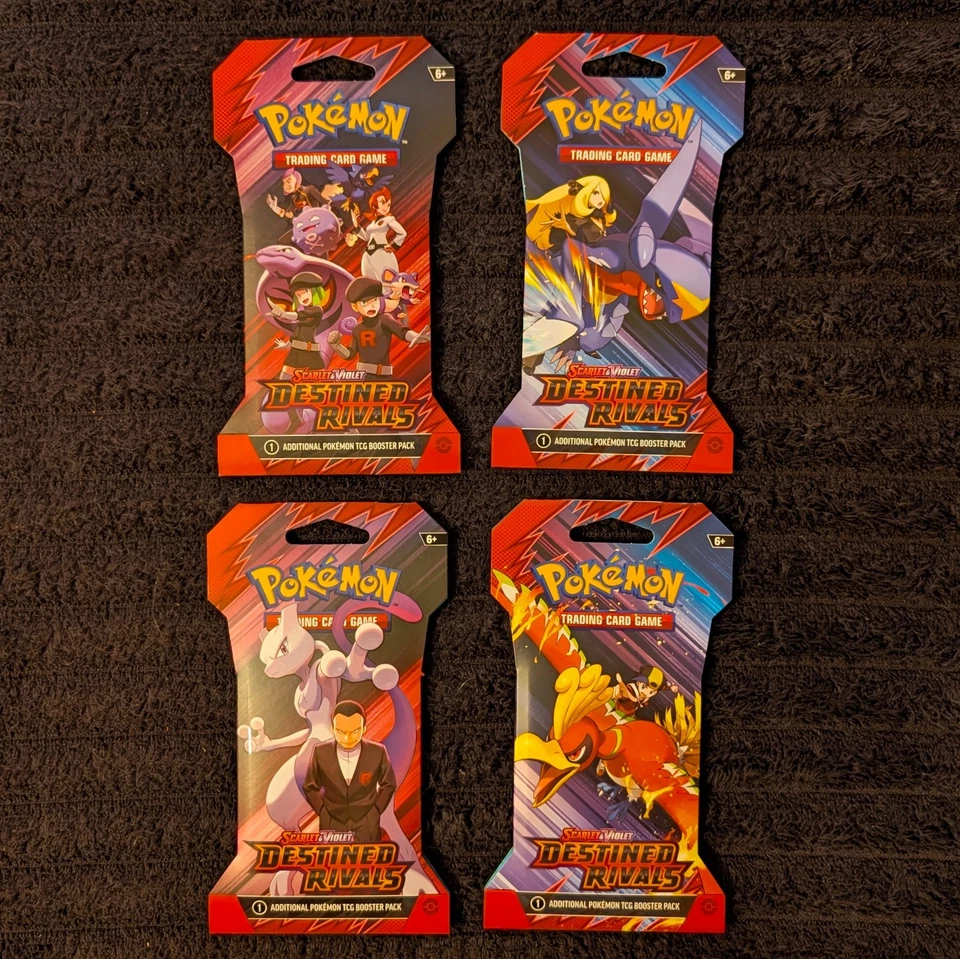 (LOTE DE 4) Juego de Cartas Coleccionables Pokémon Rivales Destinos Conjunto de Arte Paquetes de Refuerzo Mangas Sellado Nuevo Foto 1 de 1